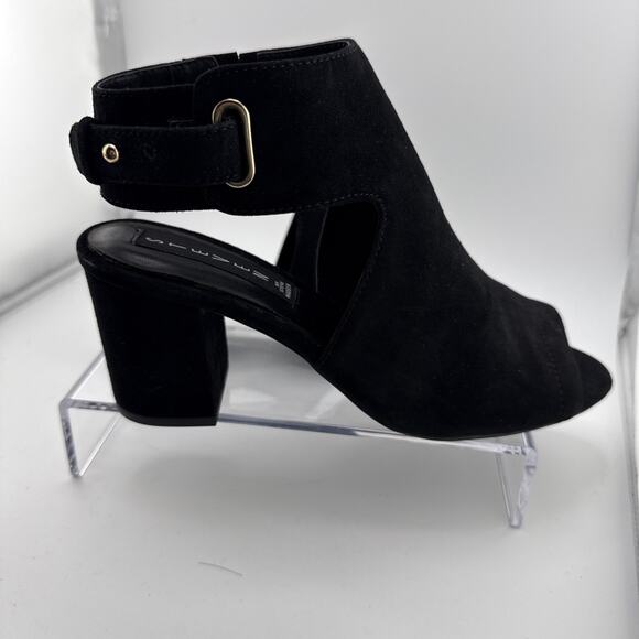 STEVEN MADDEN 6 Leather Black VENUZ Sandals Peeptoe Slingback Block 3" NEW - Picture 8 of 14